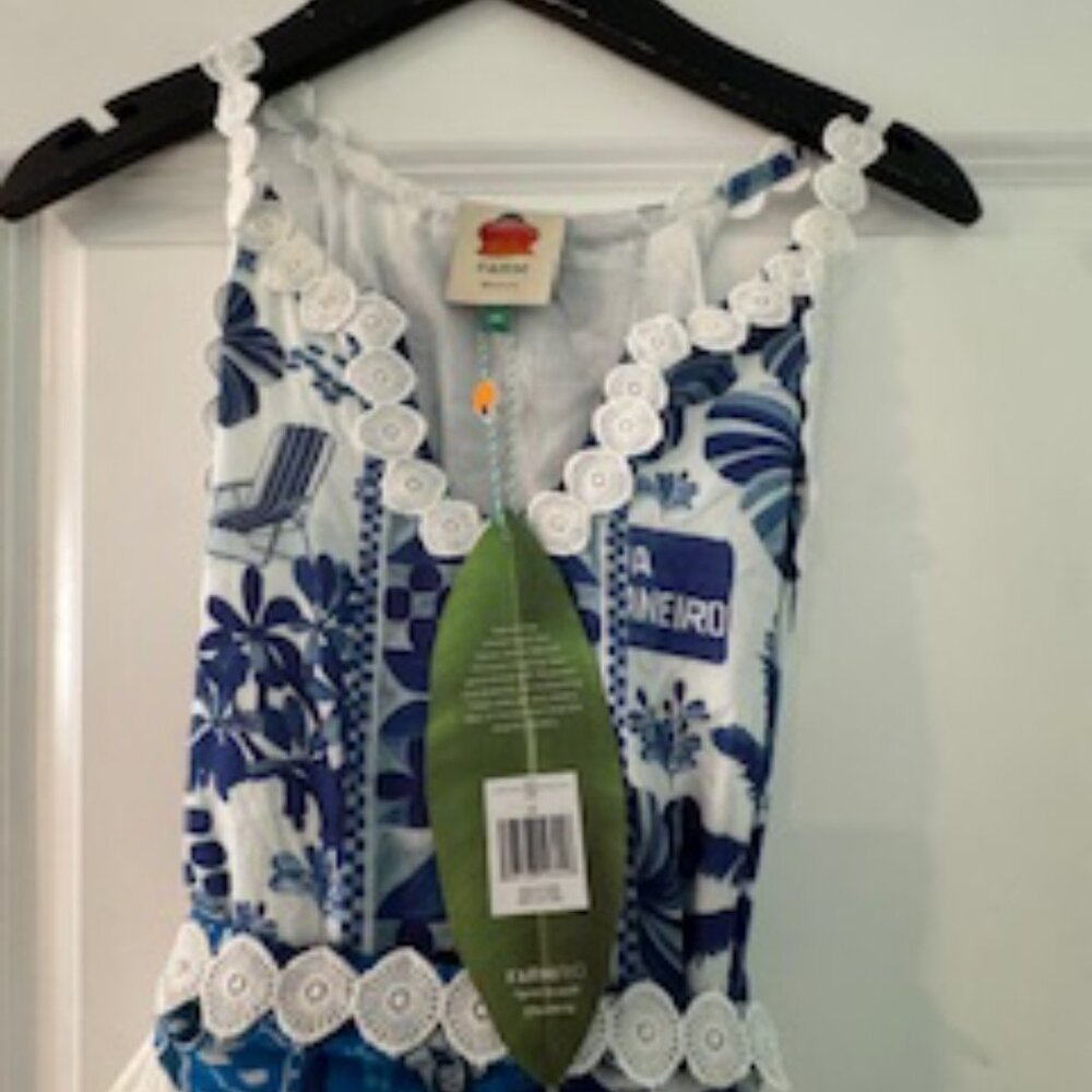 *New with tags* Farm Rio Maxi Dress Mixed White And Blue Prints - Picture 8 of 10